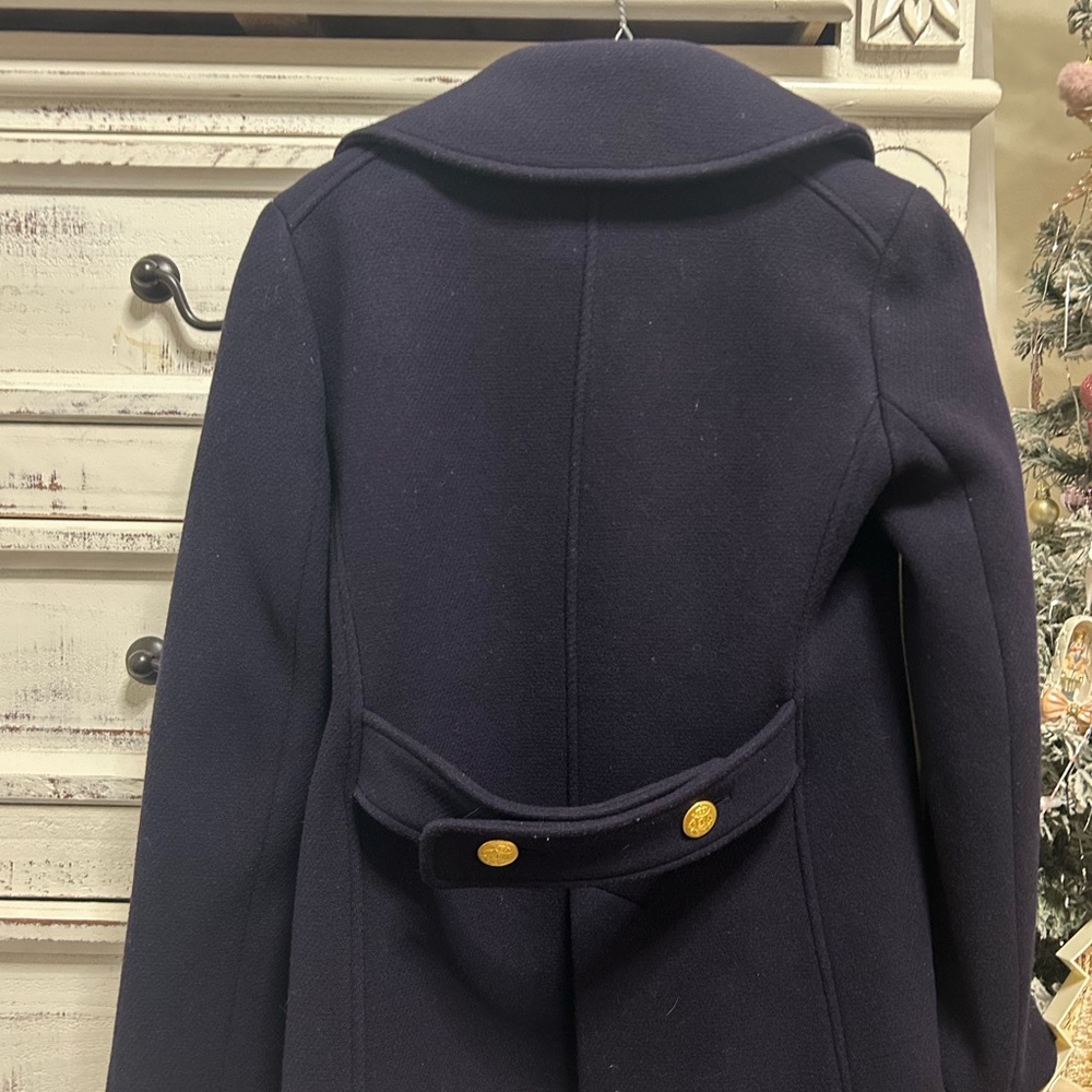Navy Double-Breasted Women's Wool Coat - Picture 4 of 4